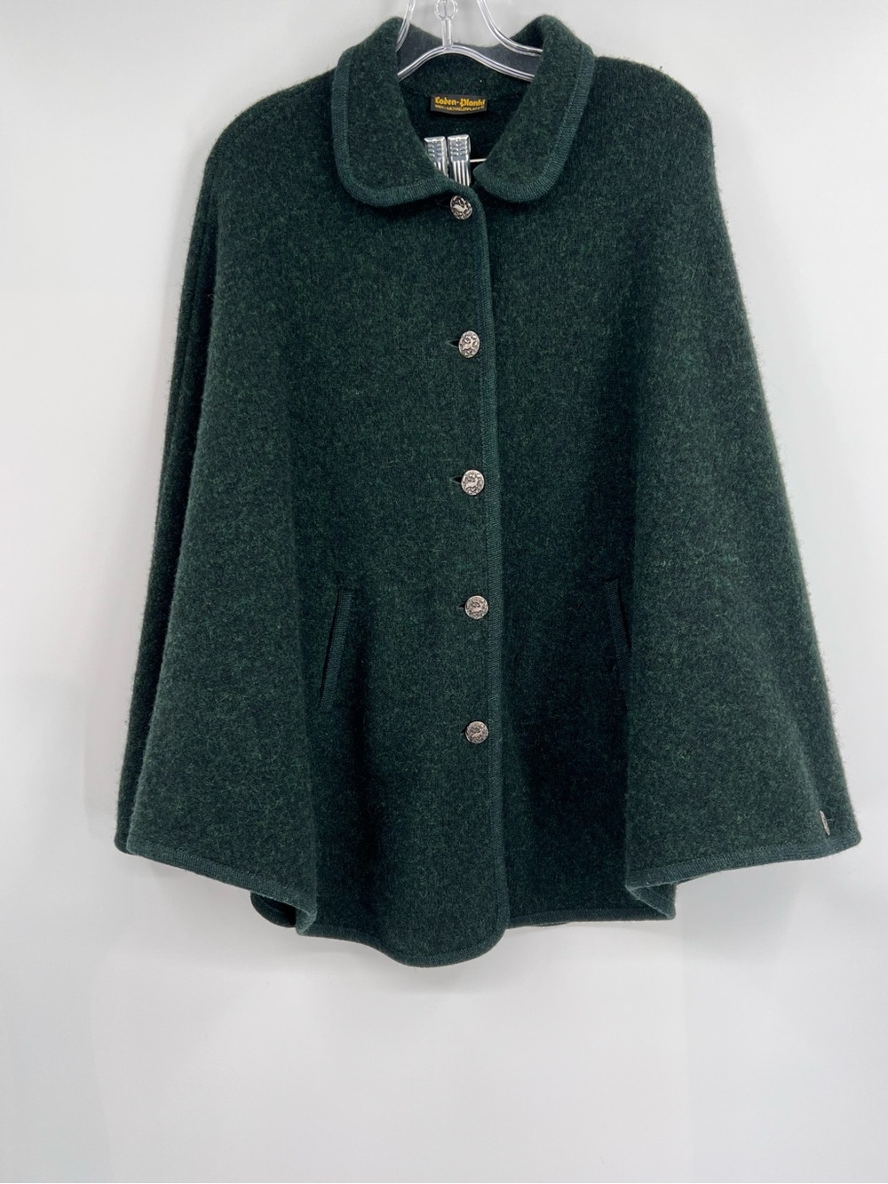 Vintage Loden-Plankl Austria Green Boiled Wool Cape Silver Buttons One Size
